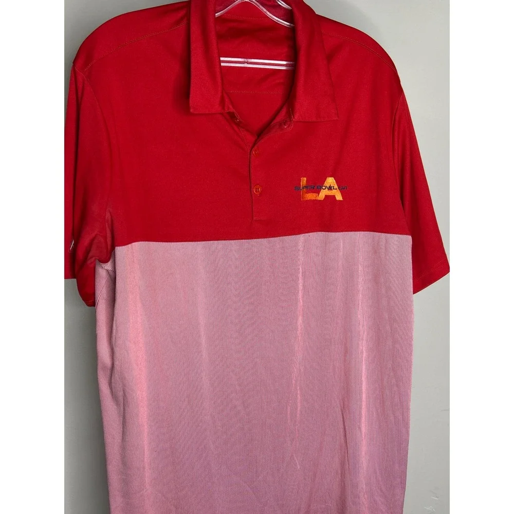 Super Bowl LVI LARGE‎ Men Red Striped Colorblock Performance Polo Shirt Antigua